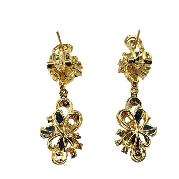 Vintage 18 Karat Yellow Gold Natural Sapphire and Diamond Dangle Earrings #10739 - Picture 4 of 8